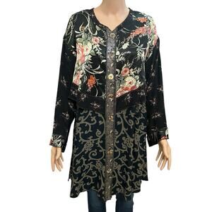 Nothing Matches Mixed Media Tunic Top Size 1 Button Down Art To Wear Lagenlook